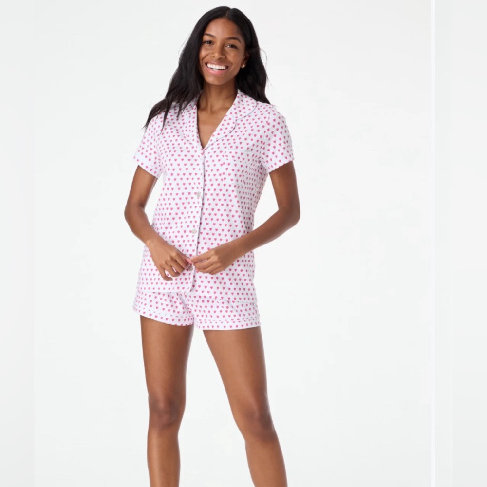 Roller Rabbit Womens Pink Hearts Polo Pajamas